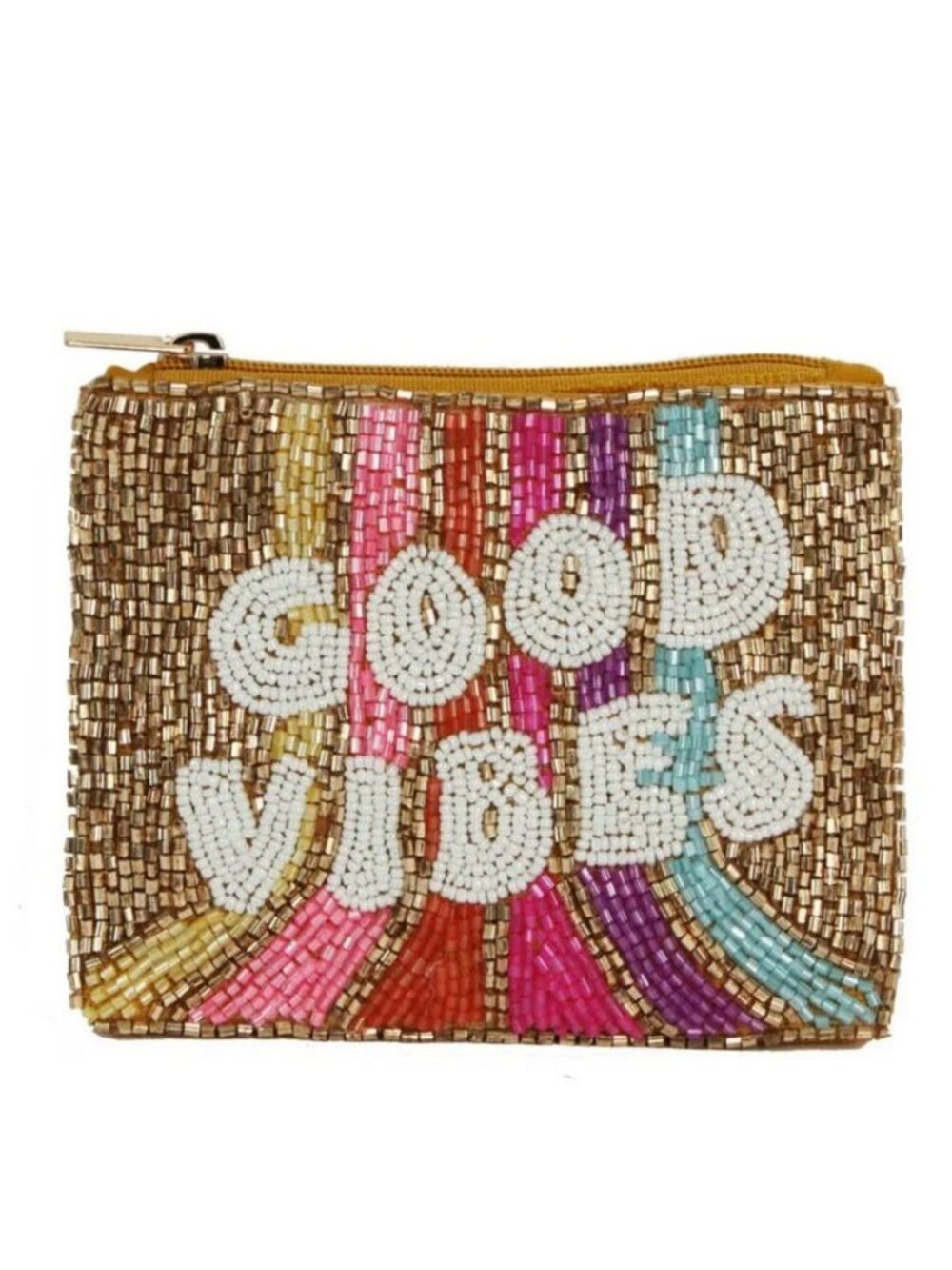 Colorful Good Vibes Beaded Coin Purse